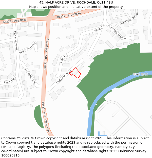 45, HALF ACRE DRIVE, ROCHDALE, OL11 4BU: Location map and indicative extent of plot