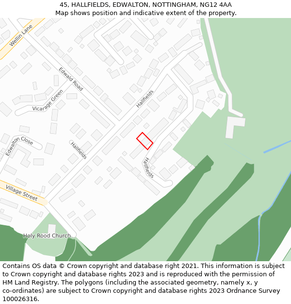 45, HALLFIELDS, EDWALTON, NOTTINGHAM, NG12 4AA: Location map and indicative extent of plot