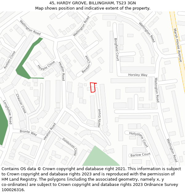 45, HARDY GROVE, BILLINGHAM, TS23 3GN: Location map and indicative extent of plot