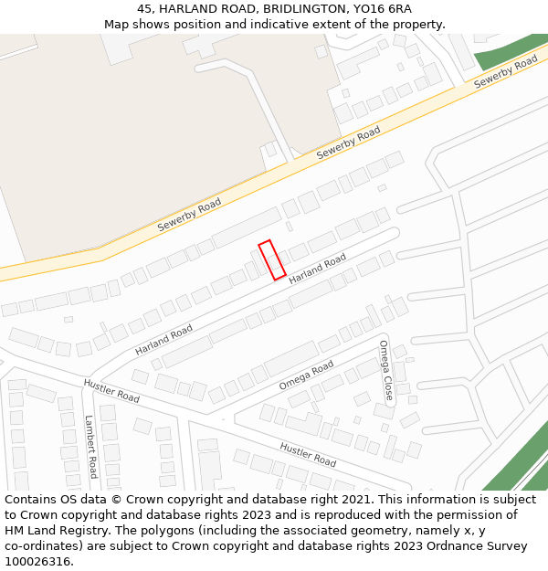 45, HARLAND ROAD, BRIDLINGTON, YO16 6RA: Location map and indicative extent of plot