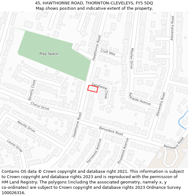 45, HAWTHORNE ROAD, THORNTON-CLEVELEYS, FY5 5DQ: Location map and indicative extent of plot