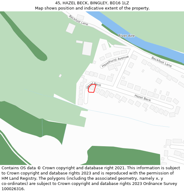 45, HAZEL BECK, BINGLEY, BD16 1LZ: Location map and indicative extent of plot