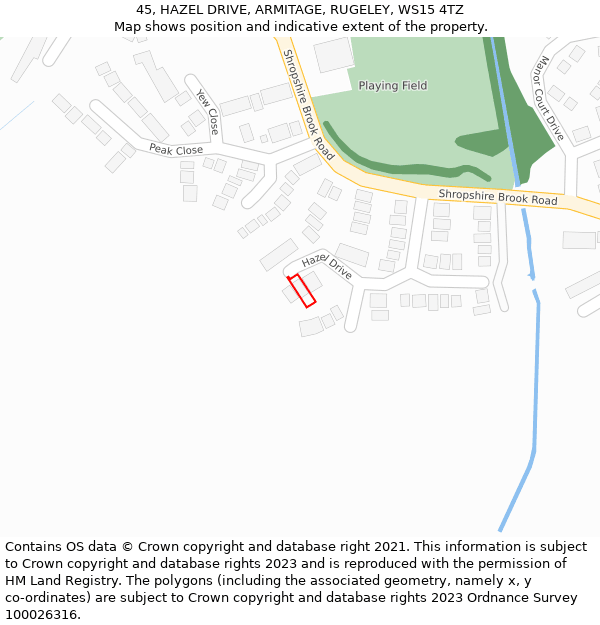 45, HAZEL DRIVE, ARMITAGE, RUGELEY, WS15 4TZ: Location map and indicative extent of plot