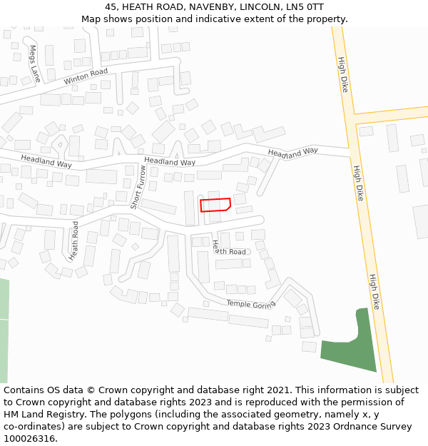 45, HEATH ROAD, NAVENBY, LINCOLN, LN5 0TT: Location map and indicative extent of plot