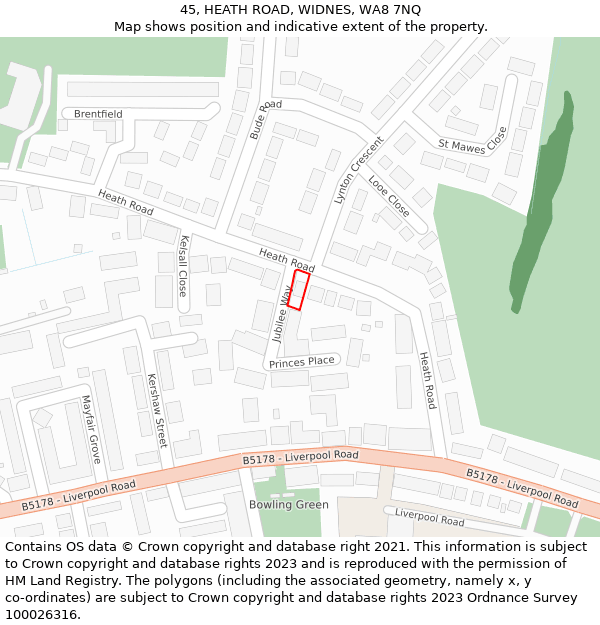 45, HEATH ROAD, WIDNES, WA8 7NQ: Location map and indicative extent of plot