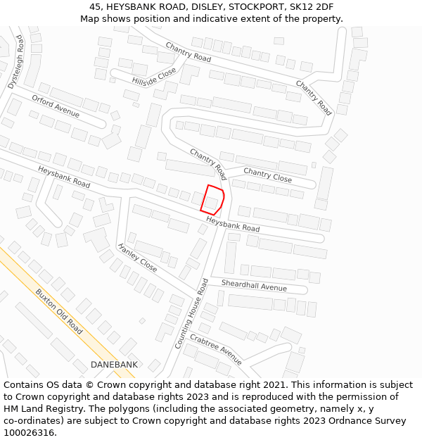 45, HEYSBANK ROAD, DISLEY, STOCKPORT, SK12 2DF: Location map and indicative extent of plot