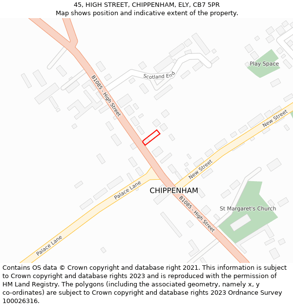 45, HIGH STREET, CHIPPENHAM, ELY, CB7 5PR: Location map and indicative extent of plot