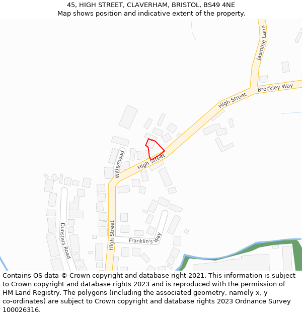 45, HIGH STREET, CLAVERHAM, BRISTOL, BS49 4NE: Location map and indicative extent of plot