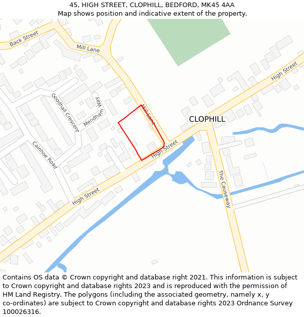 45, HIGH STREET, CLOPHILL, BEDFORD, MK45 4AA: Location map and indicative extent of plot