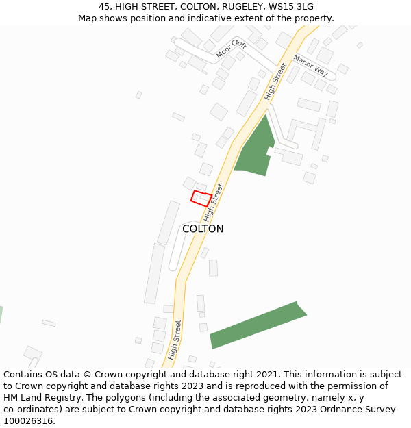 45, HIGH STREET, COLTON, RUGELEY, WS15 3LG: Location map and indicative extent of plot