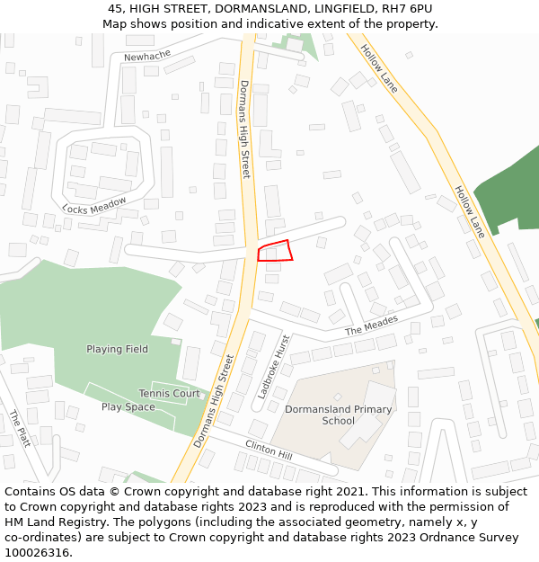 45, HIGH STREET, DORMANSLAND, LINGFIELD, RH7 6PU: Location map and indicative extent of plot