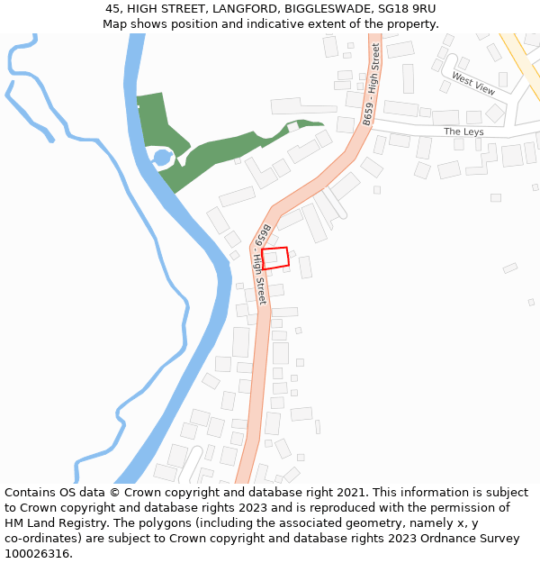 45, HIGH STREET, LANGFORD, BIGGLESWADE, SG18 9RU: Location map and indicative extent of plot