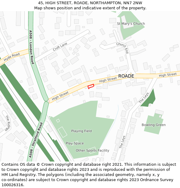 45, HIGH STREET, ROADE, NORTHAMPTON, NN7 2NW: Location map and indicative extent of plot