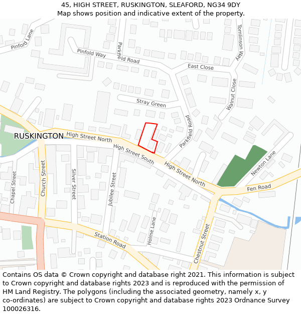 45, HIGH STREET, RUSKINGTON, SLEAFORD, NG34 9DY: Location map and indicative extent of plot