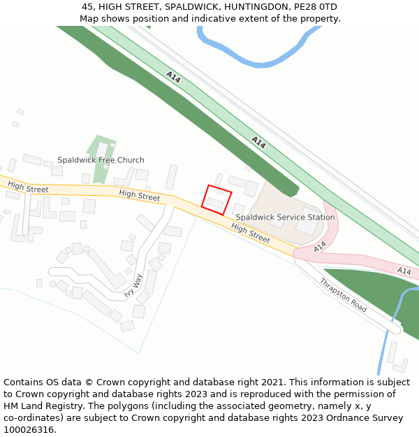 45, HIGH STREET, SPALDWICK, HUNTINGDON, PE28 0TD: Location map and indicative extent of plot