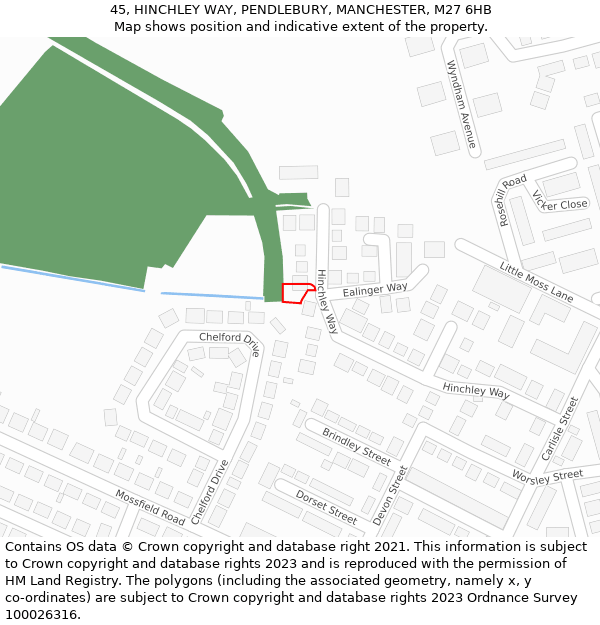 45, HINCHLEY WAY, PENDLEBURY, MANCHESTER, M27 6HB: Location map and indicative extent of plot