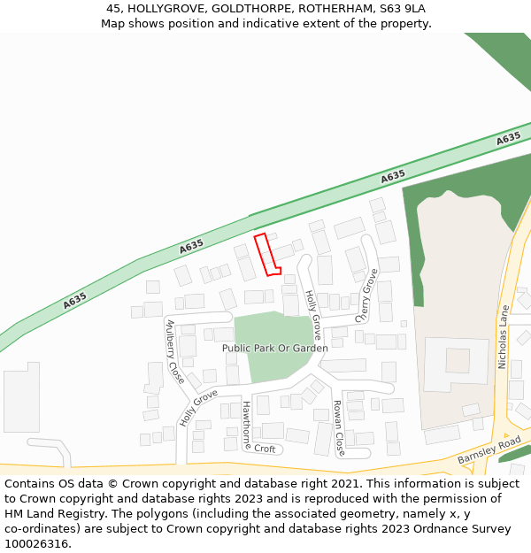 45, HOLLYGROVE, GOLDTHORPE, ROTHERHAM, S63 9LA: Location map and indicative extent of plot