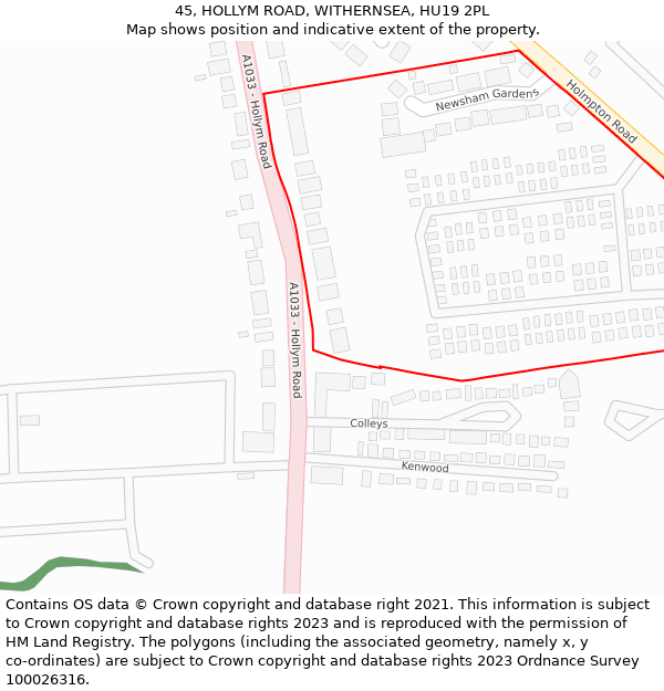 45, HOLLYM ROAD, WITHERNSEA, HU19 2PL: Location map and indicative extent of plot