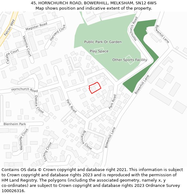 45, HORNCHURCH ROAD, BOWERHILL, MELKSHAM, SN12 6WS: Location map and indicative extent of plot