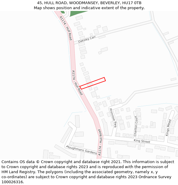 45, HULL ROAD, WOODMANSEY, BEVERLEY, HU17 0TB: Location map and indicative extent of plot