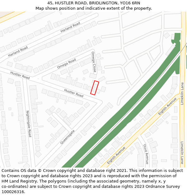 45, HUSTLER ROAD, BRIDLINGTON, YO16 6RN: Location map and indicative extent of plot