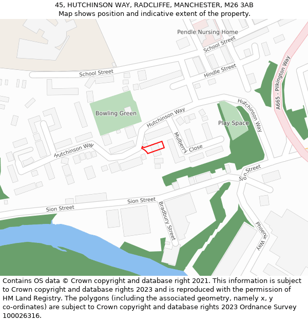 45, HUTCHINSON WAY, RADCLIFFE, MANCHESTER, M26 3AB: Location map and indicative extent of plot