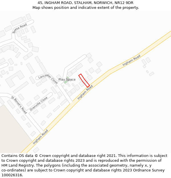 45, INGHAM ROAD, STALHAM, NORWICH, NR12 9DR: Location map and indicative extent of plot