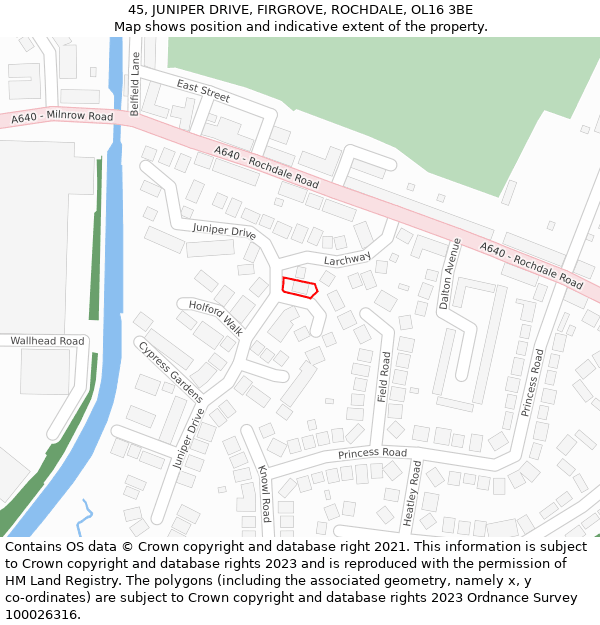 45, JUNIPER DRIVE, FIRGROVE, ROCHDALE, OL16 3BE: Location map and indicative extent of plot