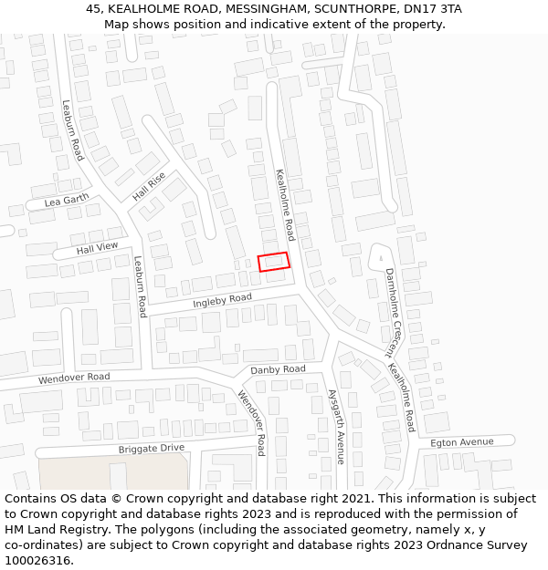 45, KEALHOLME ROAD, MESSINGHAM, SCUNTHORPE, DN17 3TA: Location map and indicative extent of plot