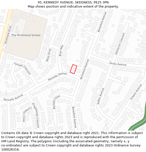 45, KENNEDY AVENUE, SKEGNESS, PE25 3PN: Location map and indicative extent of plot