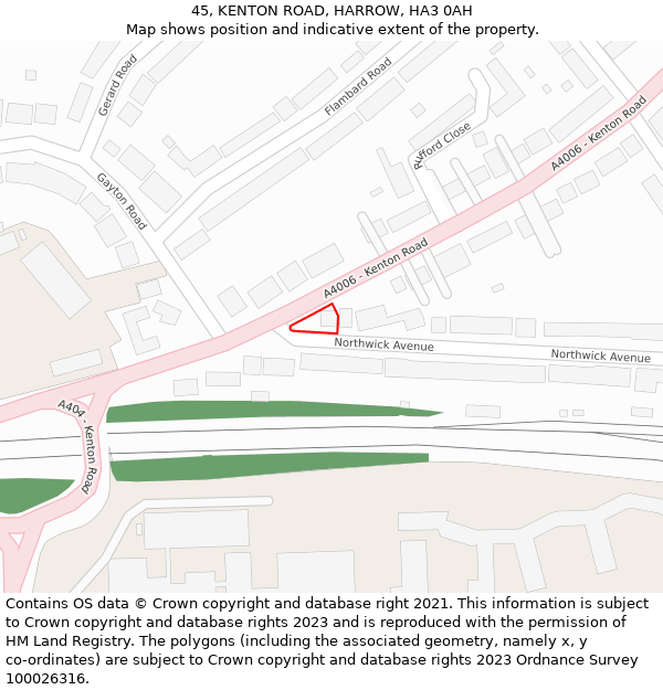 45, KENTON ROAD, HARROW, HA3 0AH: Location map and indicative extent of plot