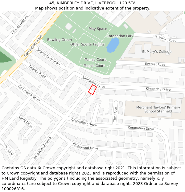 45, KIMBERLEY DRIVE, LIVERPOOL, L23 5TA: Location map and indicative extent of plot