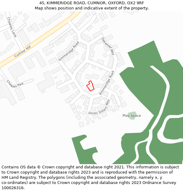 45, KIMMERIDGE ROAD, CUMNOR, OXFORD, OX2 9RF: Location map and indicative extent of plot