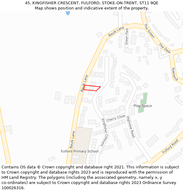 45, KINGFISHER CRESCENT, FULFORD, STOKE-ON-TRENT, ST11 9QE: Location map and indicative extent of plot