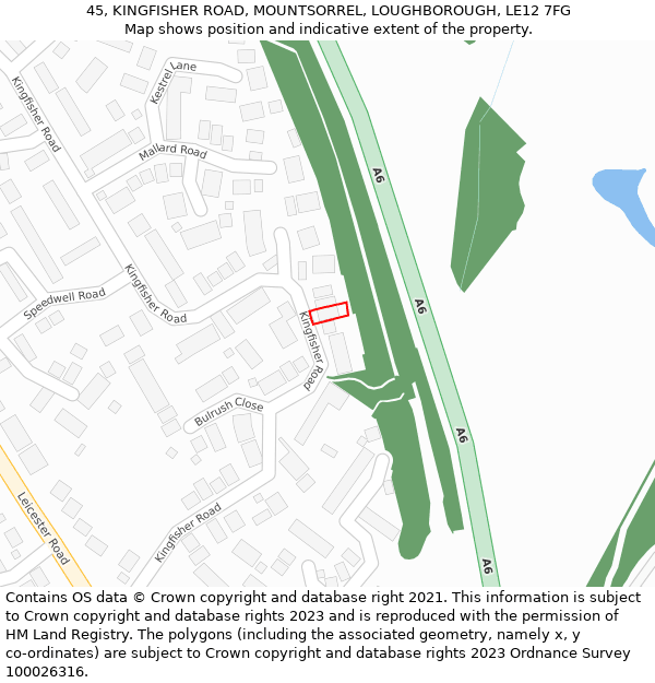 45, KINGFISHER ROAD, MOUNTSORREL, LOUGHBOROUGH, LE12 7FG: Location map and indicative extent of plot