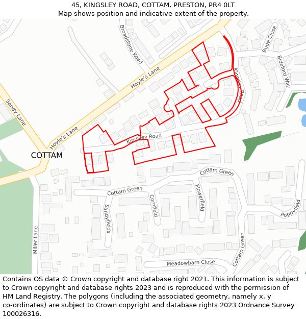 45, KINGSLEY ROAD, COTTAM, PRESTON, PR4 0LT: Location map and indicative extent of plot