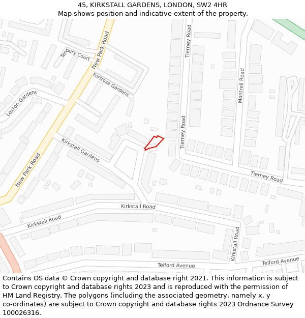 45, KIRKSTALL GARDENS, LONDON, SW2 4HR: Location map and indicative extent of plot