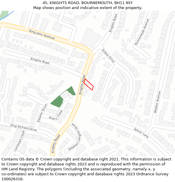 45, KNIGHTS ROAD, BOURNEMOUTH, BH11 9SY: Location map and indicative extent of plot