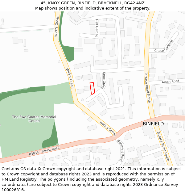 45, KNOX GREEN, BINFIELD, BRACKNELL, RG42 4NZ: Location map and indicative extent of plot