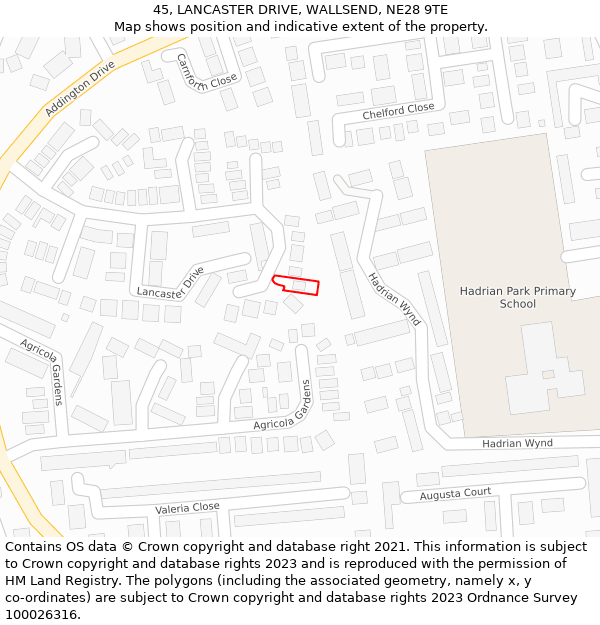 45, LANCASTER DRIVE, WALLSEND, NE28 9TE: Location map and indicative extent of plot