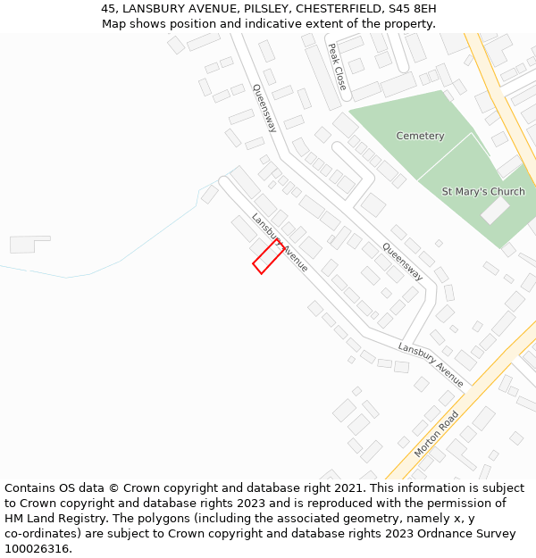 45, LANSBURY AVENUE, PILSLEY, CHESTERFIELD, S45 8EH: Location map and indicative extent of plot