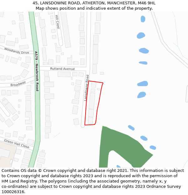 45, LANSDOWNE ROAD, ATHERTON, MANCHESTER, M46 9HL: Location map and indicative extent of plot