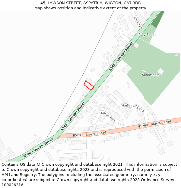 45, LAWSON STREET, ASPATRIA, WIGTON, CA7 3DR: Location map and indicative extent of plot