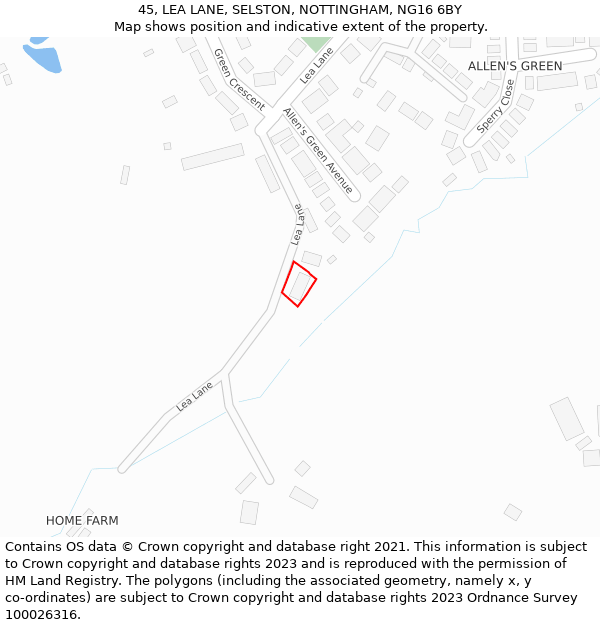 45, LEA LANE, SELSTON, NOTTINGHAM, NG16 6BY: Location map and indicative extent of plot