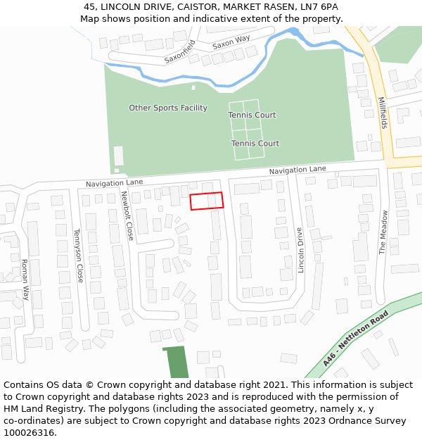 45, LINCOLN DRIVE, CAISTOR, MARKET RASEN, LN7 6PA: Location map and indicative extent of plot