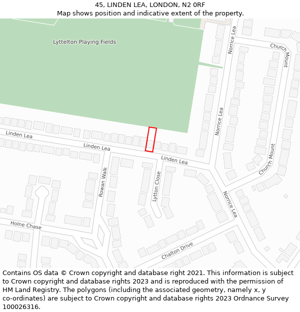 45, LINDEN LEA, LONDON, N2 0RF: Location map and indicative extent of plot