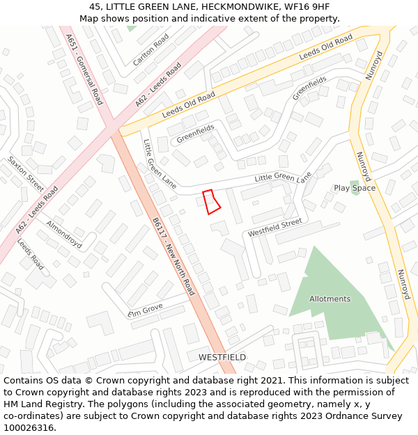 45, LITTLE GREEN LANE, HECKMONDWIKE, WF16 9HF: Location map and indicative extent of plot