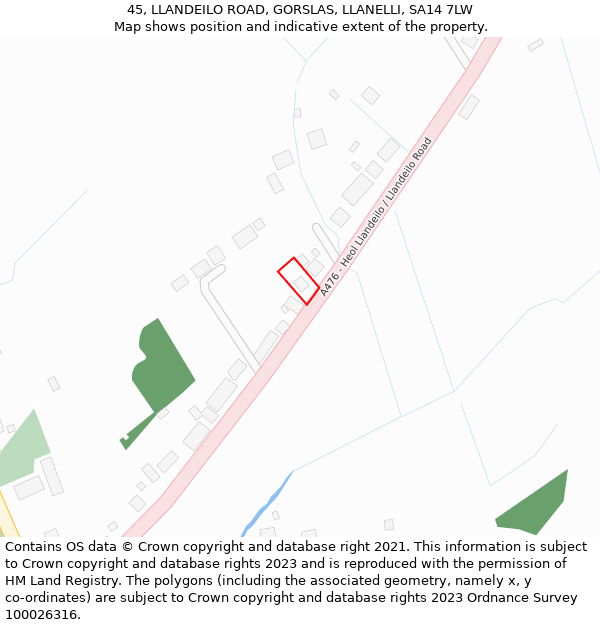 45, LLANDEILO ROAD, GORSLAS, LLANELLI, SA14 7LW: Location map and indicative extent of plot