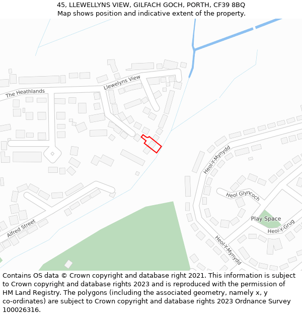 45, LLEWELLYNS VIEW, GILFACH GOCH, PORTH, CF39 8BQ: Location map and indicative extent of plot