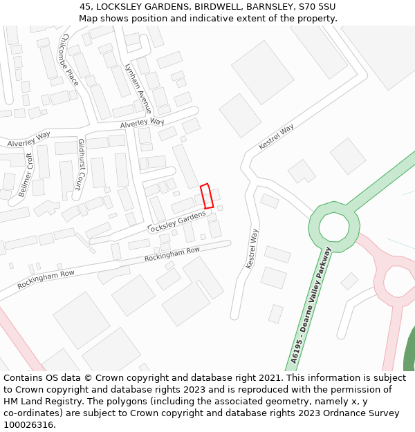 45, LOCKSLEY GARDENS, BIRDWELL, BARNSLEY, S70 5SU: Location map and indicative extent of plot